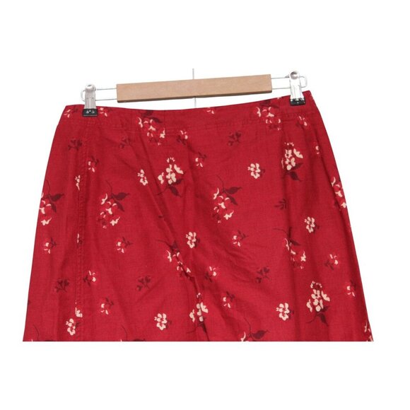 Eddie Bauer Maxi Wrap Skirt Size 8 Linen Cotton Red Floral Lightweight Boho - Picture 7 of 11